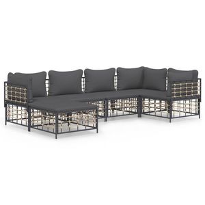 The Living Store Loungeset - Antraciet - Hoekbank - 72 x 72 x 66 cm - Weerbestendig poly rattan