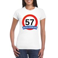 Verkeersbord 57 jaar t-shirt wit dames