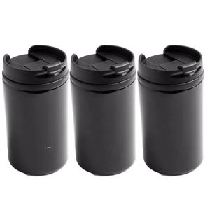 Reisbeker - 3x - 300 ml - zwart - thermosbeker - 15 x 7 cm - RVS