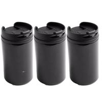 Reisbeker - 3x - 300 ml - zwart - thermosbeker - 15 x 7 cm - RVS