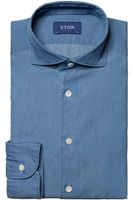 ETON Slim Fit Denim shirt blauw, Effen - thumbnail