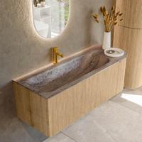 Badmeubel Mondiaz Kurve-Dlux | 125 cm | Meubelkleur Oak | Wastafelkleur Oza | Solid surface | Wasbak linker zijde spoelbak | 1 kraangat