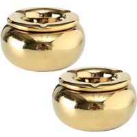 2x stuks Terras storm asbak metallic goud kleur 14 cm breed