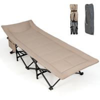 Veldbed Inklapbaar Campingbed Klapbed met Zijzak Draagbare Campingstoel Incl. Draagtas Logeerbed voor Binnen en Buiten Kaki