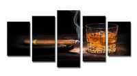 Schilderij - Whiskey en Sigaar, Zwart/Bruin, 200X100cm, 5luik