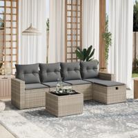 6-delige Loungeset met kussens poly rattan lichtgrijs