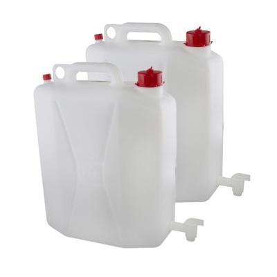Voedselgeschikte jerrycan/watertank met tapkraan - 2x stuks - 20 liter - Camping - Kampeerartikelen