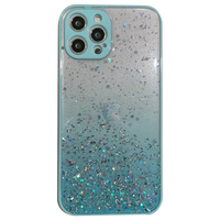 iPhone 13 hoesje - Backcover - Camerabescherming - Glitter - TPU - Lichtblauw - thumbnail