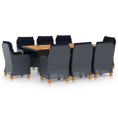 9-delige Tuinset met kussens poly rattan donkergrijs