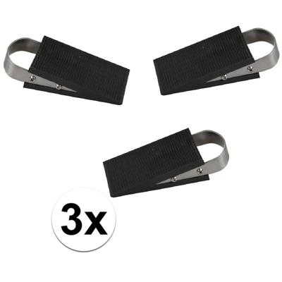 Benson Deurstopper/wig - 3x - rubber/RVS - 13 x 5 x 3 cm - deurklem - antislip onderkant