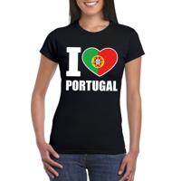 Portugal supporters kleding t-shirt - voor dames - zwart - met vlag kleuren print - korte mouwen