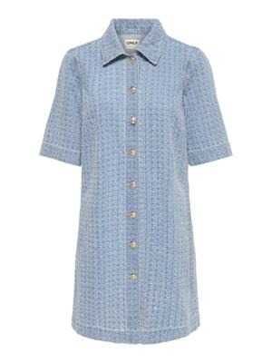 Only Onlbelle Boucle S/s Dnm Dress Bj 15371185 Jurk 4991822 Light Blue Denim