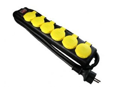Stopcontacten met klep 6 voudig 1,5 m Neopreen kabel 3x1,5mm² H07RN-F