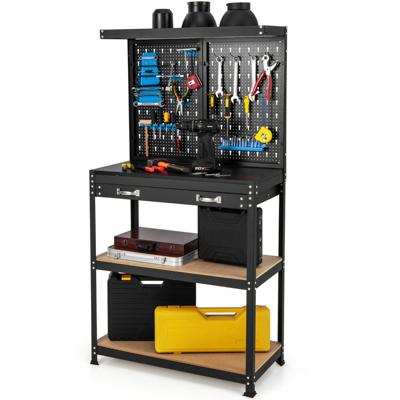 Werkbank met Steigerplank Werkbank voor Gereedschapsopslag met Planken Lades Zwart + Blauw