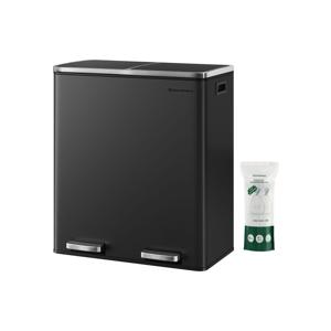 SONGMICS Afvalscheidingsprullenbak - 60L Duo Vakken, Stijlvol & Praktisch, met Pedaalbediening, Zwart / 60L