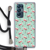 Flamingoprint groen: Oppo Find X3 Neo Transparant Hoesje met koord