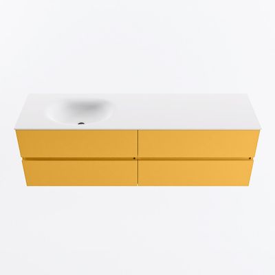 MONDIAZ VICA 160cm badmeubel onderkast Ocher 4 lades. Wastafel MOON links 1 kraangat, kleur Talc.