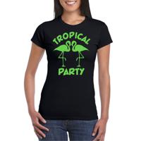 Toppers - Tropical party T-shirt voor dames - met glitters - zwart/groen - carnaval/themafeest