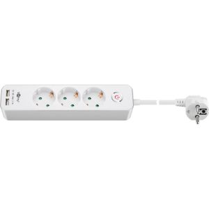 goobay 3-Weg Stekkerdoos met schakelaar en USB stekkerdoos kabel 1.5 meter, 2x USB-A