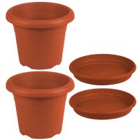 4x stuks ronde plantenpotten terra cotta met opvangschaal dia 22 cm - thumbnail