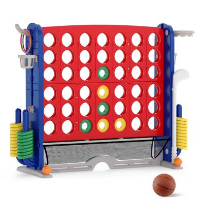 Gigantisch 4-in-1-Spel met Ringwerpen Basketbalring Golfclub Drankhouder en Draagtas in Hoogte Verstelbaar met Netvak-Rood