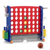 Gigantisch 4-in-1-Spel met Ringwerpen Basketbalring Golfclub Drankhouder en Draagtas in Hoogte Verstelbaar met Netvak-Rood