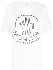 Moncler White Logo Print Short Sleeve T-shirt - Blanc