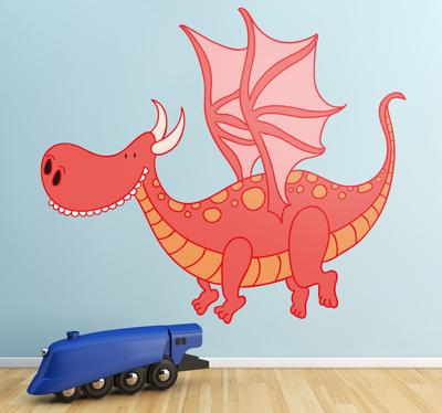 Muursticker kind glimlachende draak