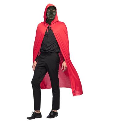 Carnaval Halloween verkleedkleding set - Zwart masker - Cape met capuchon rood - volwassenen