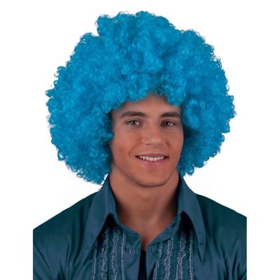 Funny Fashion grote afropruik - herenpruik - turquoise blauw - krullen - carnaval
