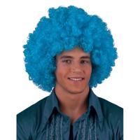 Funny Fashion grote afropruik - herenpruik - turquoise blauw - krullen - carnaval