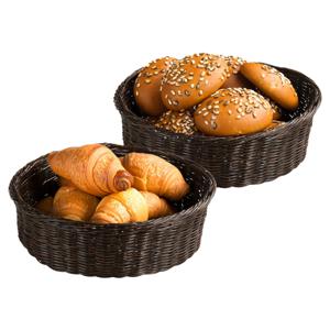 Brood/fruit mandje - 2x - gevlochten kunststof - bruin - rond - D36 x H11 cm - broodmand/fruitmand