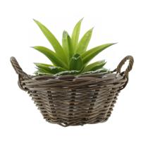 Mand met hengsels - rond - bruin - D43 x H18 cm - rotan - gevlochten riet - mand - opbergen
