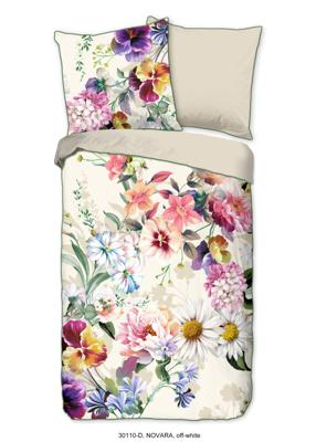 Descanso Dekbedovertrek "bloemen" - Ecru - (155x220 cm) - Biologisch Katoen satijn