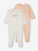 Set van 2 "love" jersey slaappakjes baby perzik - thumbnail