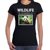 Panda t-shirt met dieren foto wildlife of the world zwart voor dames - thumbnail