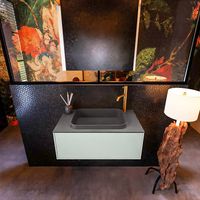 Badkamermeubelset Mondiaz Erin 80 cm met 1 Lade met RIDGE Wastafel Midden Dark grey met 1 kraangat Greeploos Mat Greey