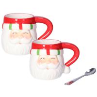 Kerst kop/beker - 2x - kerstman - 7,5 x 7 cm - keramiek - 180 ml