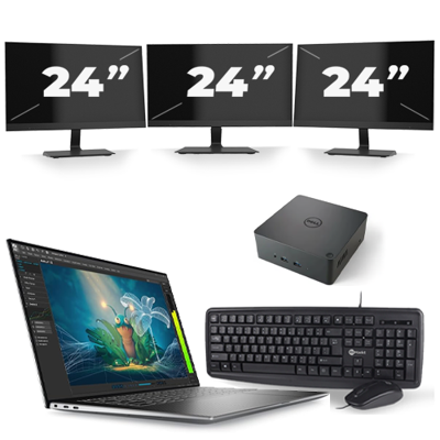 Dell Precision 5570 - Intel Core i7-12e Generatie - 15 inch - 16GB RAM - 256GB SSD - Windows 11 Home + 3x 24 inch Monitor