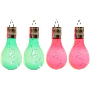 4x Buiten/tuin LED groen/rood peertjes solar verlichting 14 cm