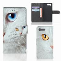 Sony Xperia X Compact | Telefoonhoesje | Met pasjeshouder | Witte Kat