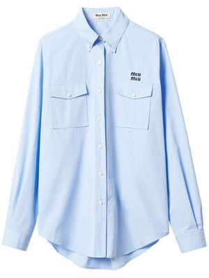 Miu Miu chemise en popeline à logo brodé - Bleu