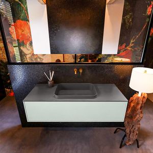 Badkamermeubelset Mondiaz Erin 120 cm met 1 Lade met RIDGE Wastafel Midden Dark grey Zonder Kraangaten Greeploos Mat Greey