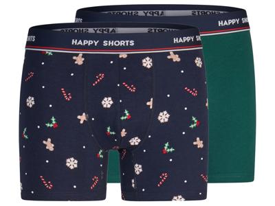 Happy Shorts Set van 2 heren kerstboxers (Groen/donkerblauw, M) Happy Shorts Set van 2 heren kerstboxers (Groen/donkerblauw, M)