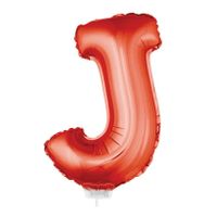 Rode opblaas letter ballon J op stokje 41 cm   - - thumbnail