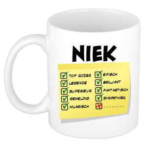 Naam mok Niek - wit - top gozer - keramiek - 300 ml - cadeau collega beker