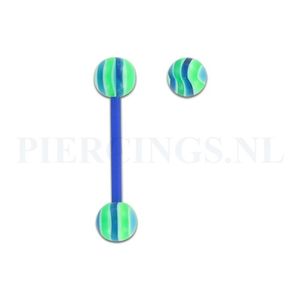 Tongpiercing flexibel marmer blauw groen