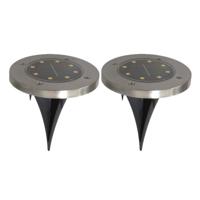 Gerim Tuinverlichting - 2x stuks - grondspotjes - solar - LED - 14 cm