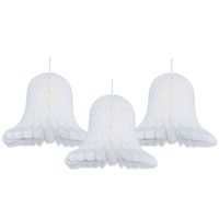 3x Kerstversiering witte kerstklokken lampionnen 30 cm