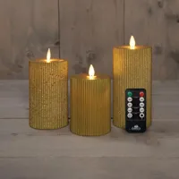 Anna&apos;s Collection LED kaars flame effect ribbel set 7.5 cm goud 3 stuks
